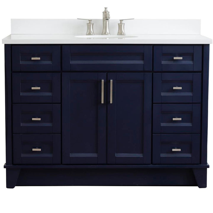 Bellaterra Home, Terni 49" Blue Single Vanity, Oval Sink, White Quartz#top-options_white-quartz-top
