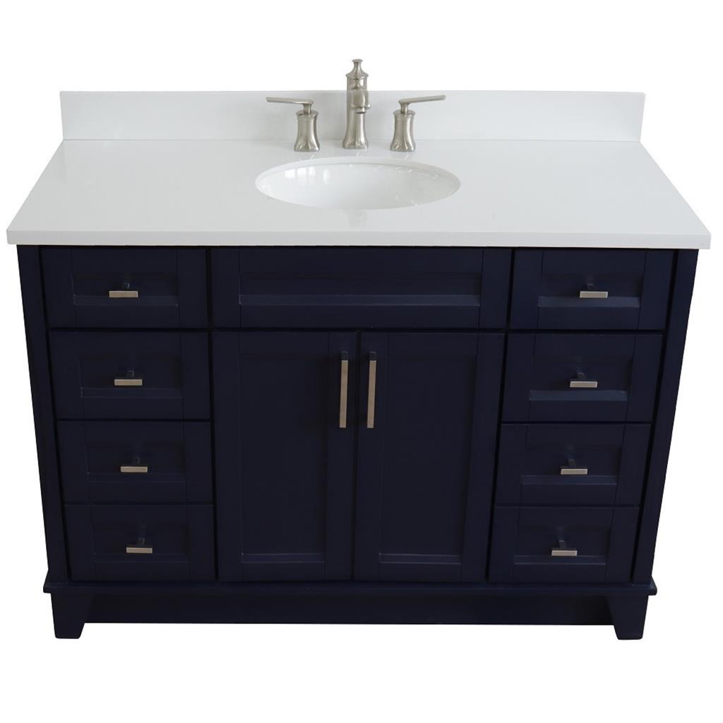 Bellaterra Home, Terni 49" Blue Single Vanity, Oval Sink, White Quartz#top-options_white-quartz-top