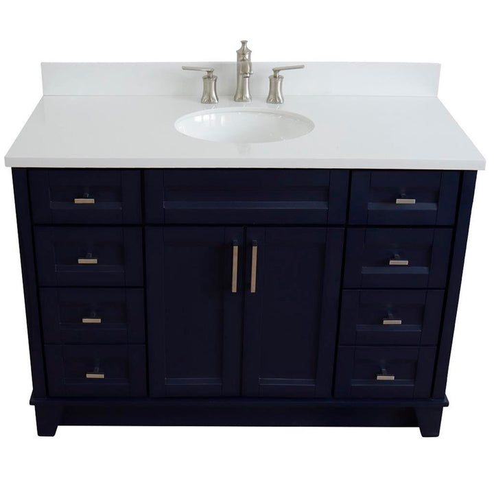 Bellaterra Home, Terni 49" Blue Single Vanity, Oval Sink, White Quartz#top-options_white-quartz-top
