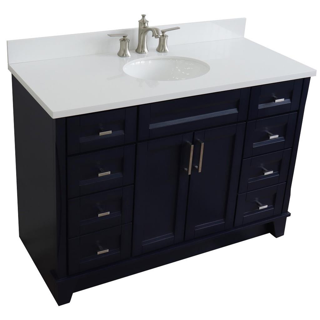 Bellaterra Home, Terni 49" Blue Single Vanity, Oval Sink, White Quartz#top-options_white-quartz-top