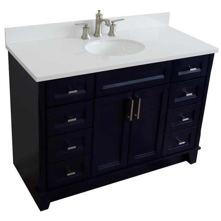 Bellaterra Home, Terni 49" Blue Single Vanity, Oval Sink, White Quartz#top-options_white-quartz-top