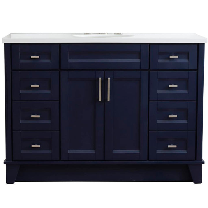 Bellaterra Home, Terni 49" Blue Single Vanity, Oval Sink, White Quartz#top-options_white-quartz-top