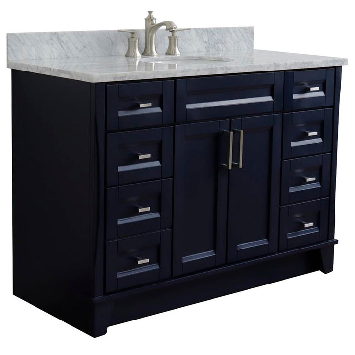 Bellaterra Home, Terni 49" Blue Single Vanity, Oval Sink, White Carrara Marble#top-options_white-carrara-marble-top
