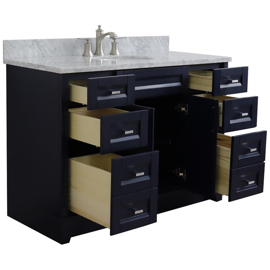 Bellaterra Home, Terni 49" Blue Single Vanity, Oval Sink, White Carrara Marble#top-options_white-carrara-marble-top