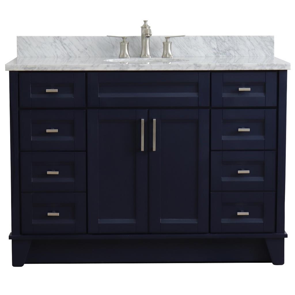 Bellaterra Home, Terni 49" Blue Single Vanity, Oval Sink, White Carrara Marble#top-options_white-carrara-marble-top