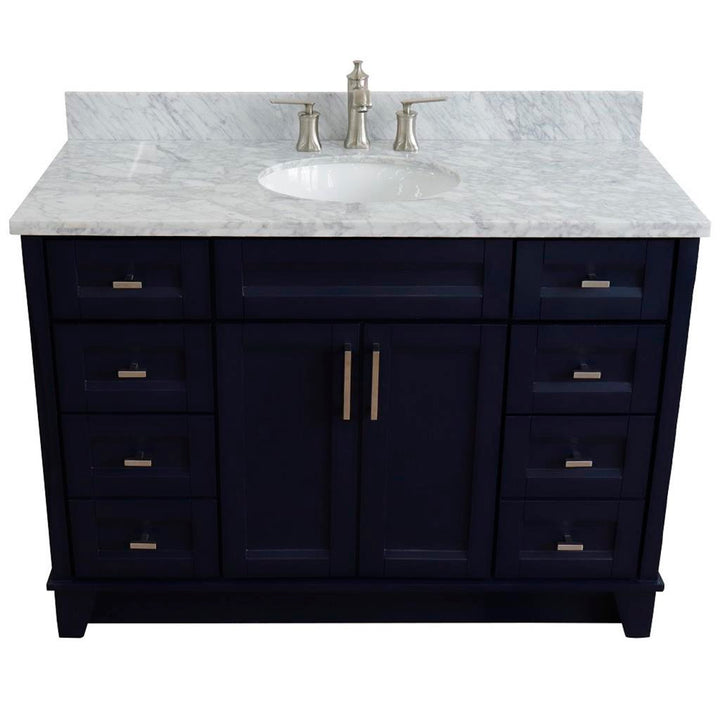 Bellaterra Home, Terni 49" Blue Single Vanity, Oval Sink, White Carrara Marble#top-options_white-carrara-marble-top