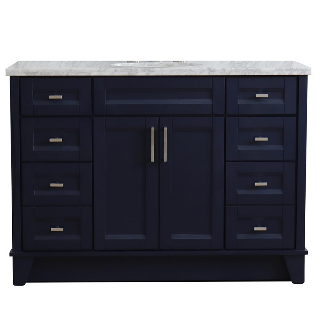 Bellaterra Home, Terni 49" Blue Single Vanity, Oval Sink, White Carrara Marble#top-options_white-carrara-marble-top
