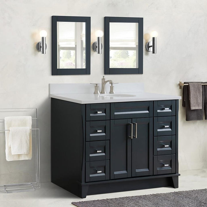 Bellaterra Home, Terni 49" Dark Gray Single Vanity, Oval Sink, White Quartz#top-options_white-quartz-top