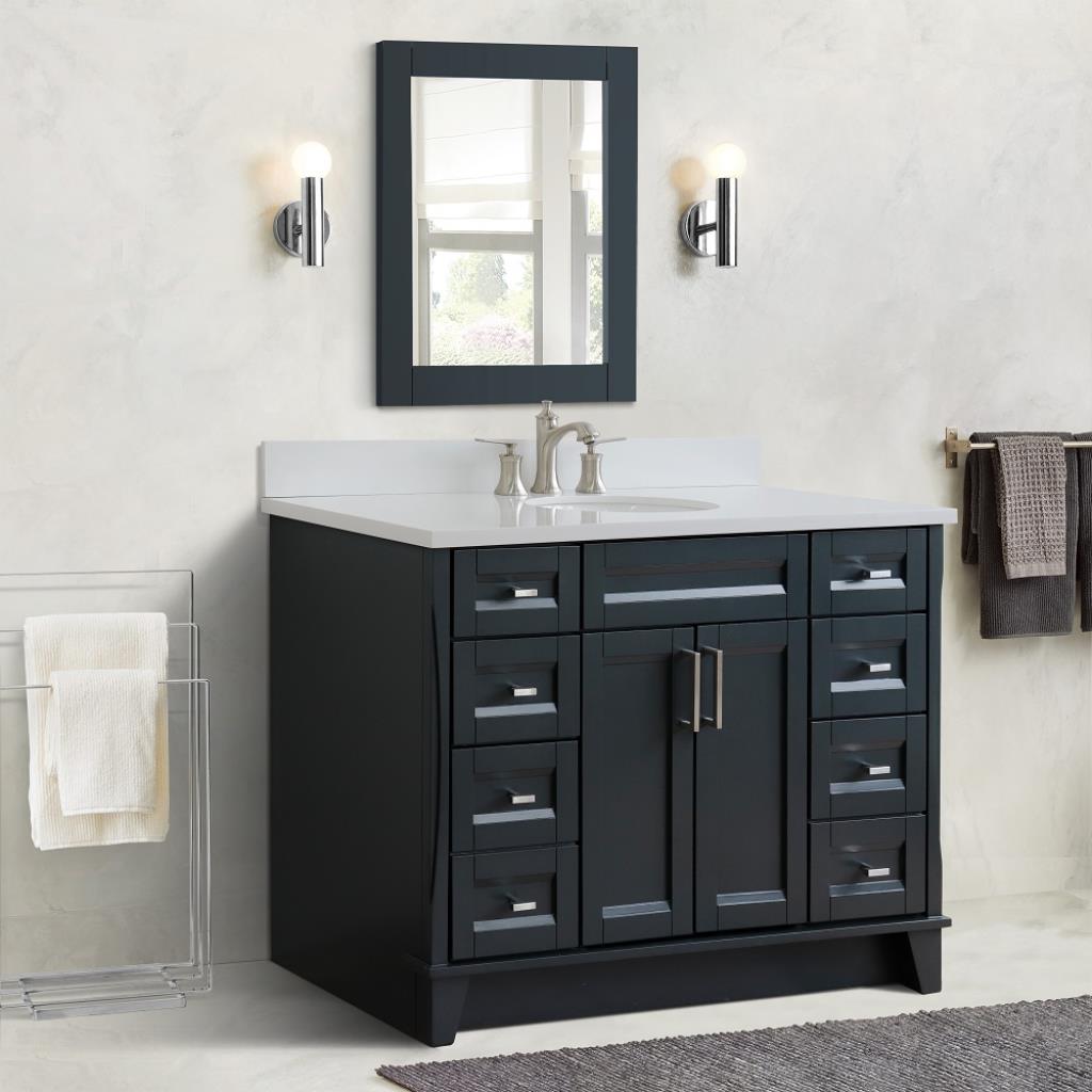 Bellaterra Home, Terni 49" Dark Gray Single Vanity, Oval Sink, White Quartz#top-options_white-quartz-top