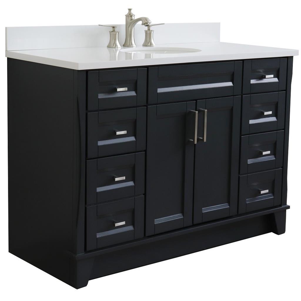 Bellaterra Home, Terni 49" Dark Gray Single Vanity, Oval Sink, White Quartz#top-options_white-quartz-top
