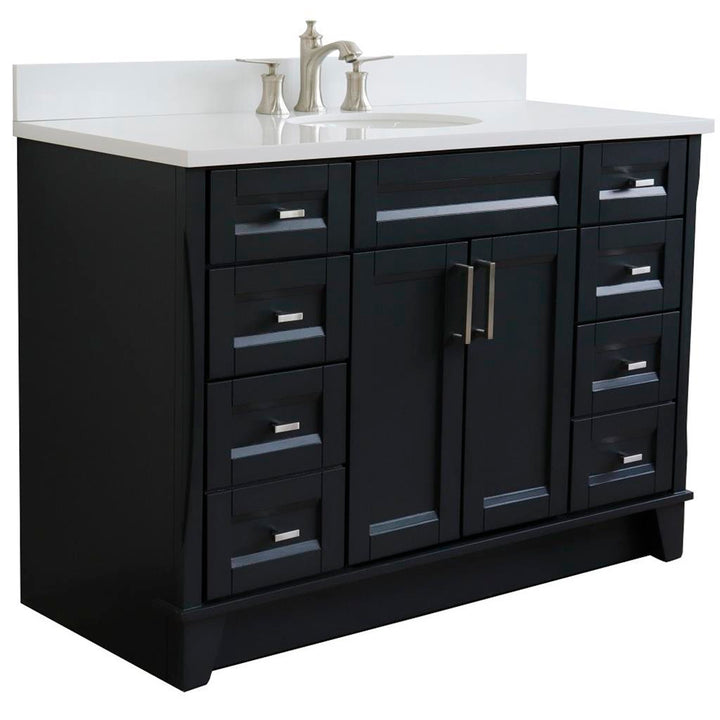 Bellaterra Home, Terni 49" Dark Gray Single Vanity, Oval Sink, White Quartz#top-options_white-quartz-top