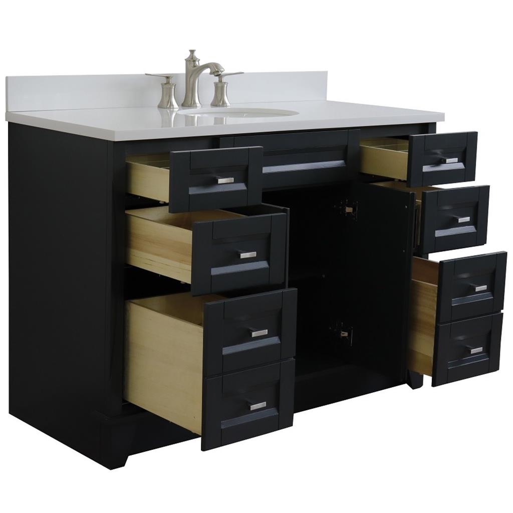 Bellaterra Home, Terni 49" Dark Gray Single Vanity, Oval Sink, White Quartz#top-options_white-quartz-top