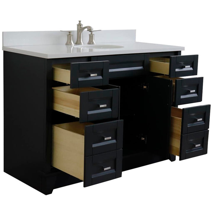 Bellaterra Home, Terni 49" Dark Gray Single Vanity, Oval Sink, White Quartz#top-options_white-quartz-top