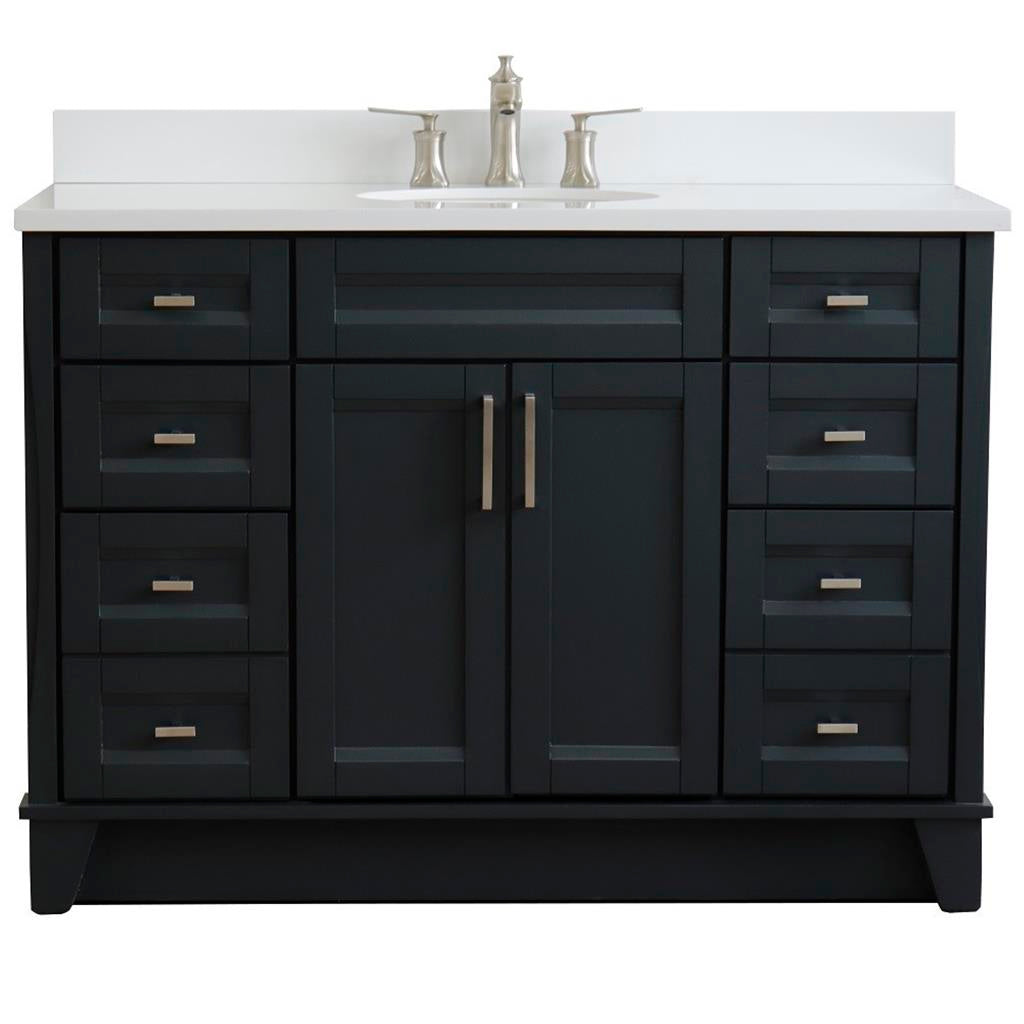 Bellaterra Home, Terni 49" Dark Gray Single Vanity, Oval Sink, White Quartz#top-options_white-quartz-top