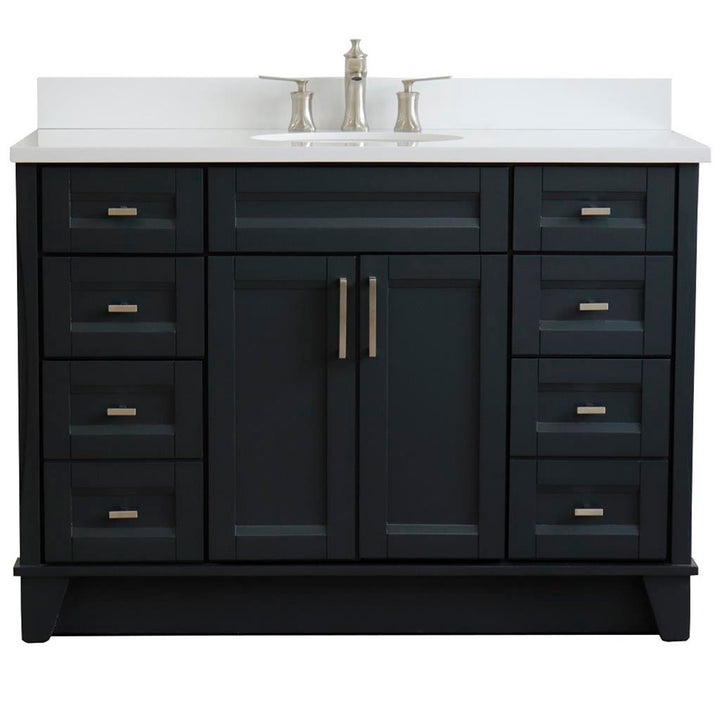 Bellaterra Home, Terni 49" Dark Gray Single Vanity, Oval Sink, White Quartz#top-options_white-quartz-top