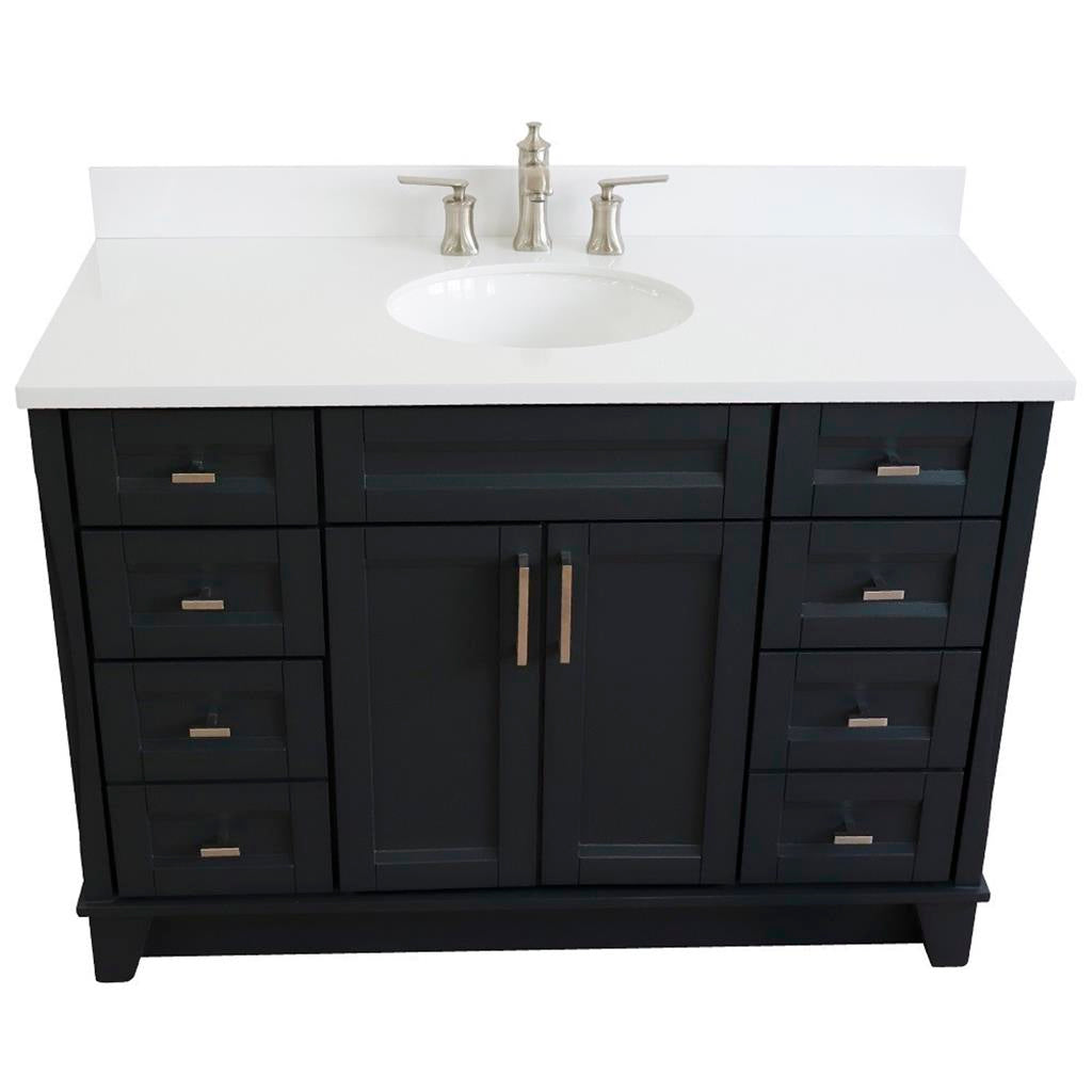 Bellaterra Home, Terni 49" Dark Gray Single Vanity, Oval Sink, White Quartz#top-options_white-quartz-top