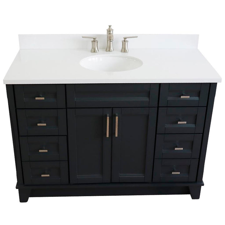 Bellaterra Home, Terni 49" Dark Gray Single Vanity, Oval Sink, White Quartz#top-options_white-quartz-top