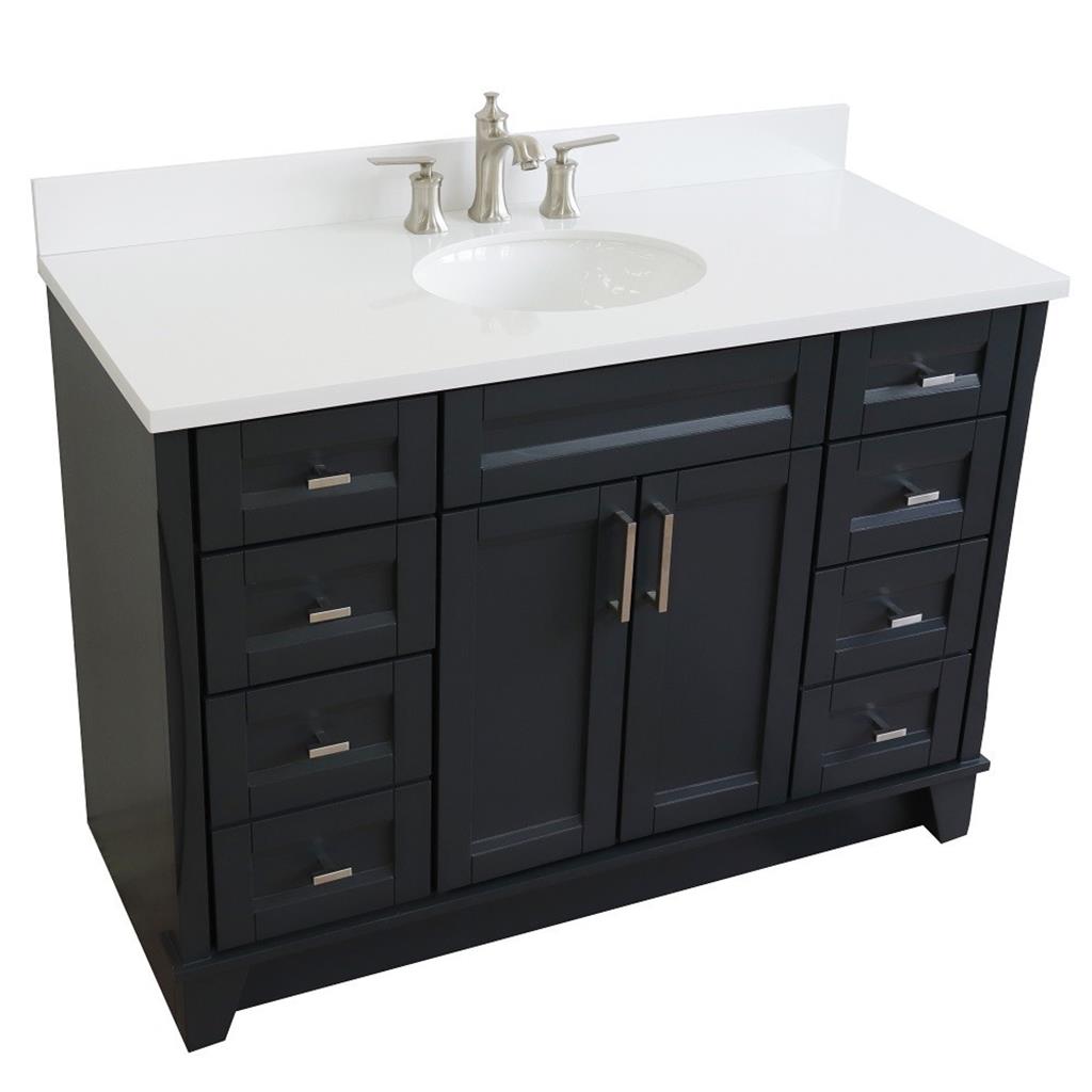 Bellaterra Home, Terni 49" Dark Gray Single Vanity, Oval Sink, White Quartz#top-options_white-quartz-top