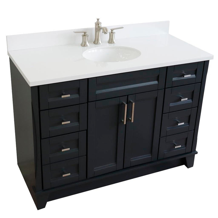 Bellaterra Home, Terni 49" Dark Gray Single Vanity, Oval Sink, White Quartz#top-options_white-quartz-top
