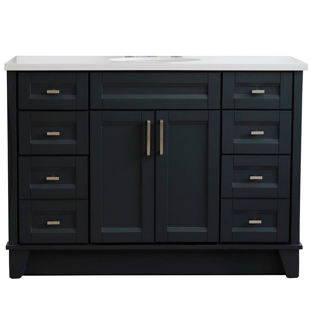 Bellaterra Home, Terni 49" Dark Gray Single Vanity, Oval Sink, White Quartz#top-options_white-quartz-top