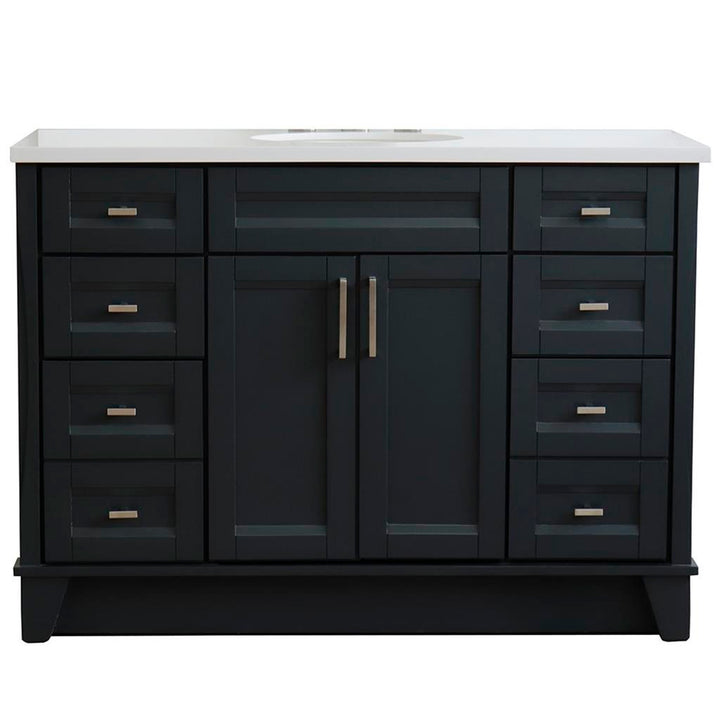 Bellaterra Home, Terni 49" Dark Gray Single Vanity, Oval Sink, White Quartz#top-options_white-quartz-top