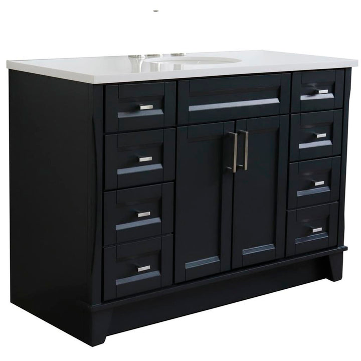 Bellaterra Home, Terni 49" Dark Gray Single Vanity, Oval Sink, White Quartz#top-options_white-quartz-top
