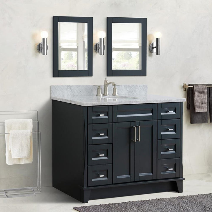 Bellaterra Home, Terni 49" Dark Gray Single Vanity, Oval Sink, White Carrara Marble#top-options_white-carrara-marble-top