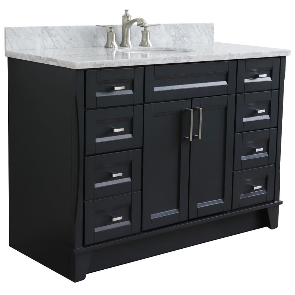 Bellaterra Home, Terni 49" Dark Gray Single Vanity, Oval Sink, White Carrara Marble#top-options_white-carrara-marble-top