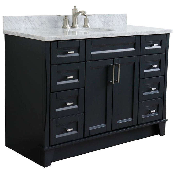 Bellaterra Home, Terni 49" Dark Gray Single Vanity, Oval Sink, White Carrara Marble#top-options_white-carrara-marble-top