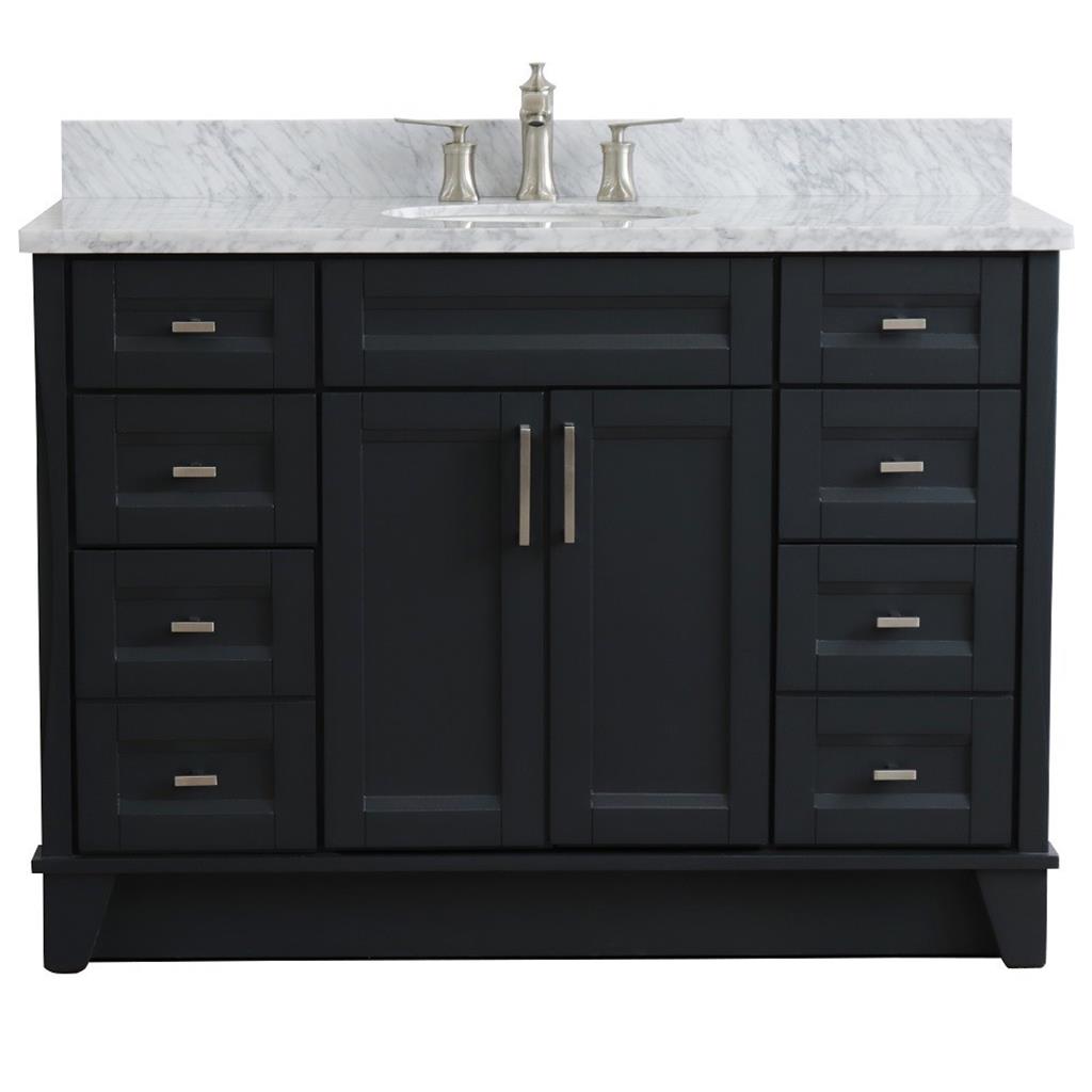 Bellaterra Home, Terni 49" Dark Gray Single Vanity, Oval Sink, White Carrara Marble#top-options_white-carrara-marble-top
