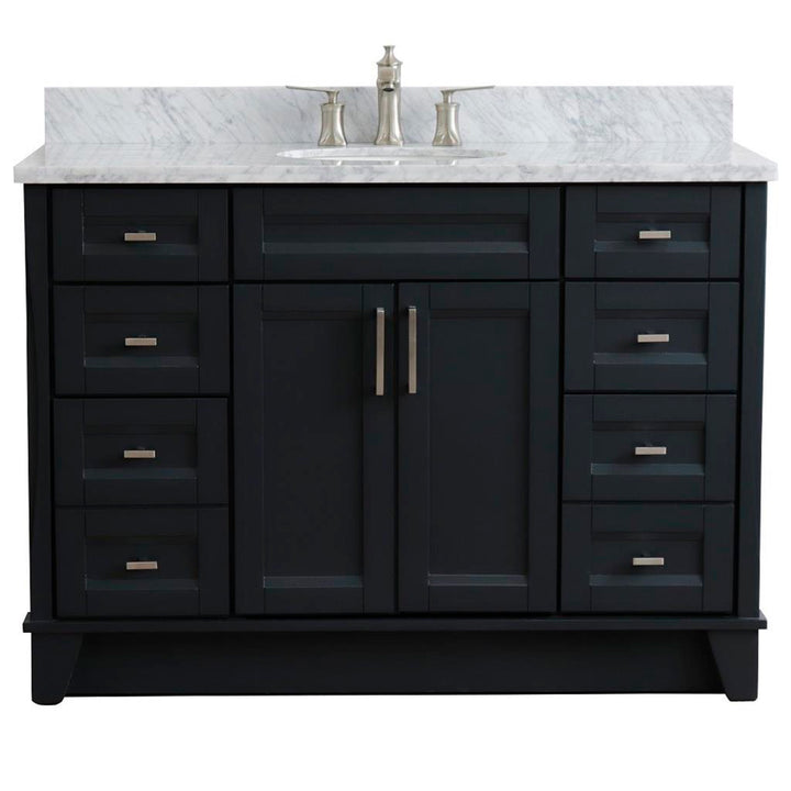 Bellaterra Home, Terni 49" Dark Gray Single Vanity, Oval Sink, White Carrara Marble#top-options_white-carrara-marble-top