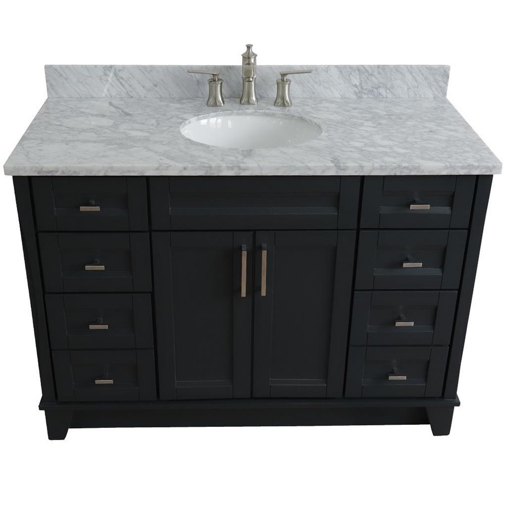 Bellaterra Home, Terni 49" Dark Gray Single Vanity, Oval Sink, White Carrara Marble#top-options_white-carrara-marble-top