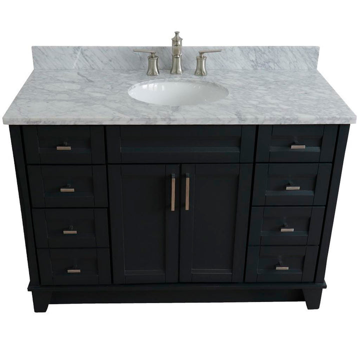 Bellaterra Home, Terni 49" Dark Gray Single Vanity, Oval Sink, White Carrara Marble#top-options_white-carrara-marble-top