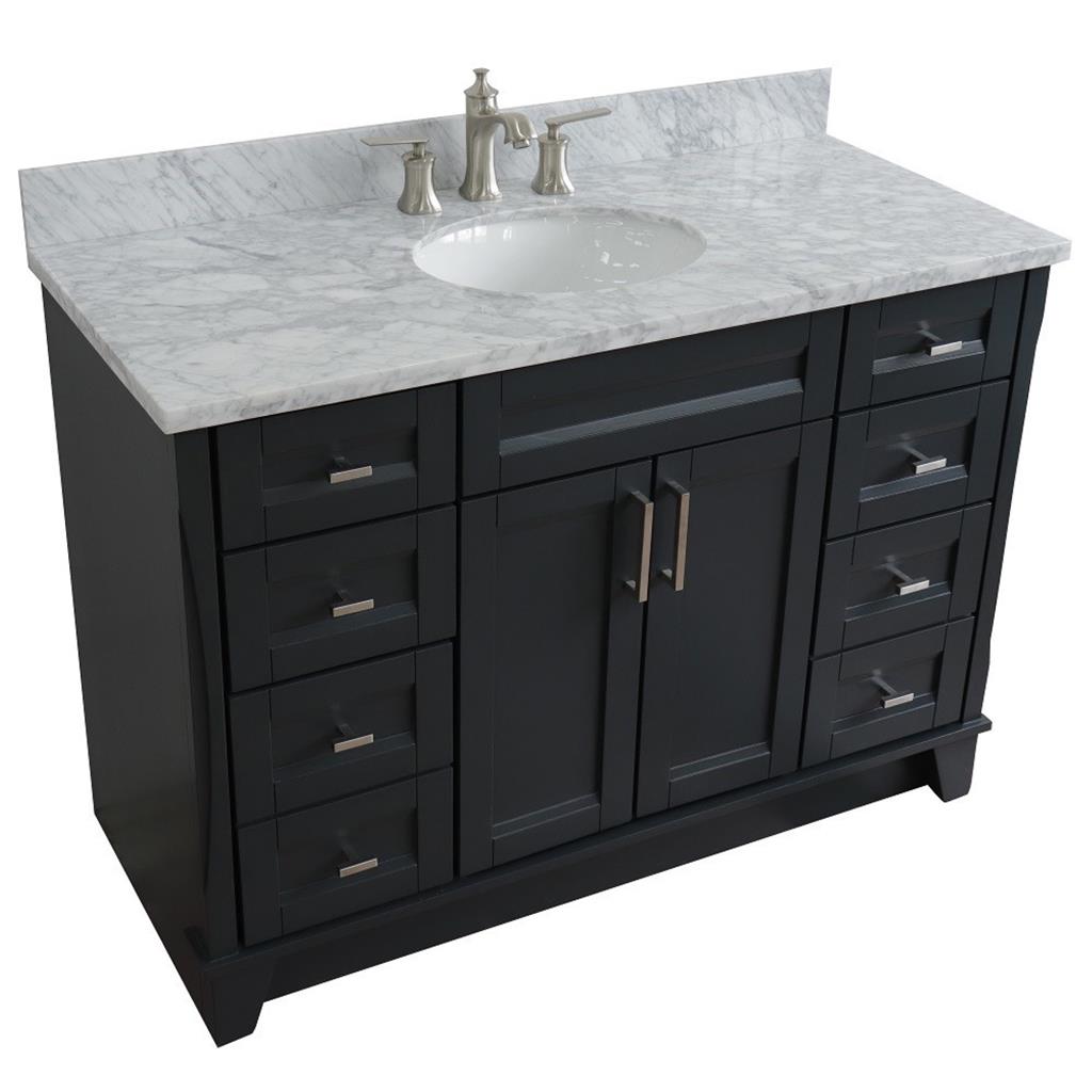 Bellaterra Home, Terni 49" Dark Gray Single Vanity, Oval Sink, White Carrara Marble#top-options_white-carrara-marble-top