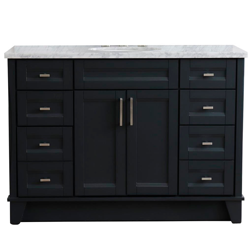 Bellaterra Home, Terni 49" Dark Gray Single Vanity, Oval Sink, White Carrara Marble#top-options_white-carrara-marble-top