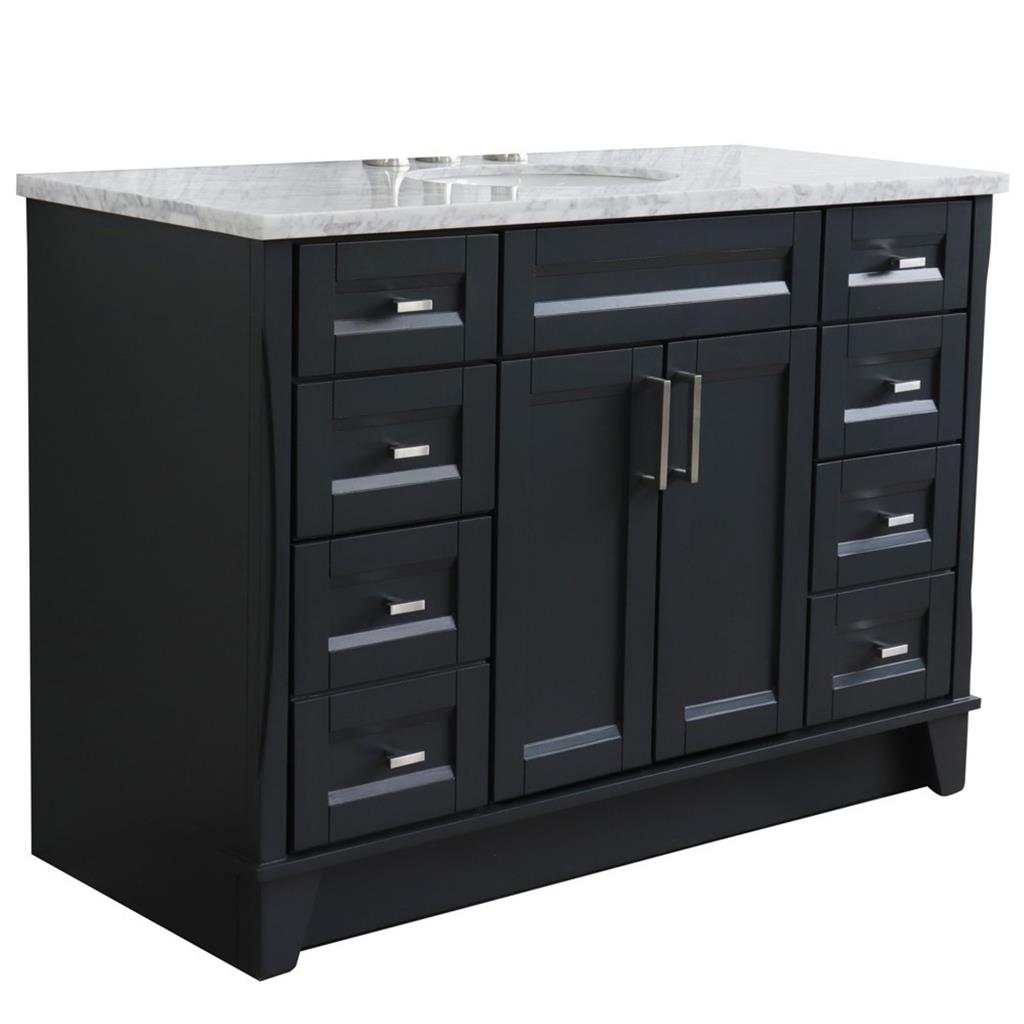 Bellaterra Home, Terni 49" Dark Gray Single Vanity, Oval Sink, White Carrara Marble#top-options_white-carrara-marble-top