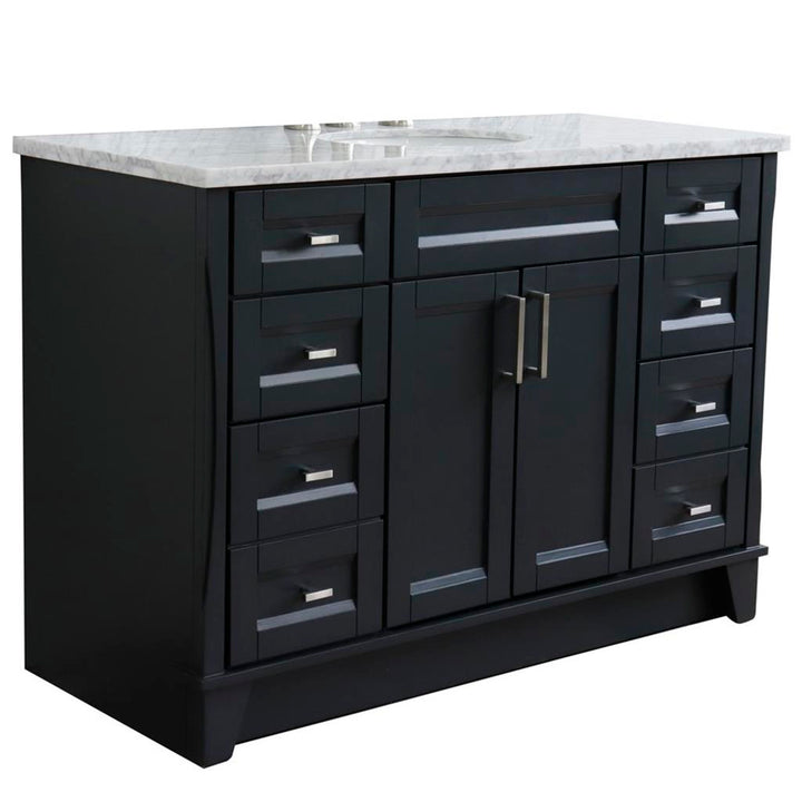 Bellaterra Home, Terni 49" Dark Gray Single Vanity, Oval Sink, White Carrara Marble#top-options_white-carrara-marble-top