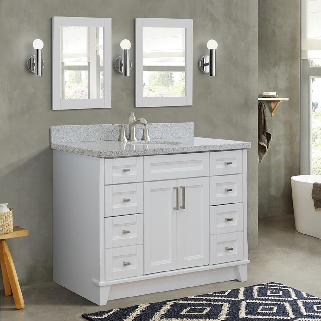 Bellaterra Home, Terni 49" White Single Vanity, Oval Sink, Gray Granite#top-options_gray-granite-top