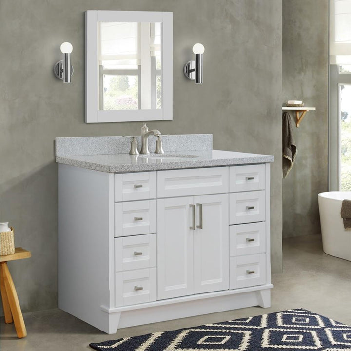 Bellaterra Home, Terni 49" White Single Vanity, Oval Sink, Gray Granite#top-options_gray-granite-top