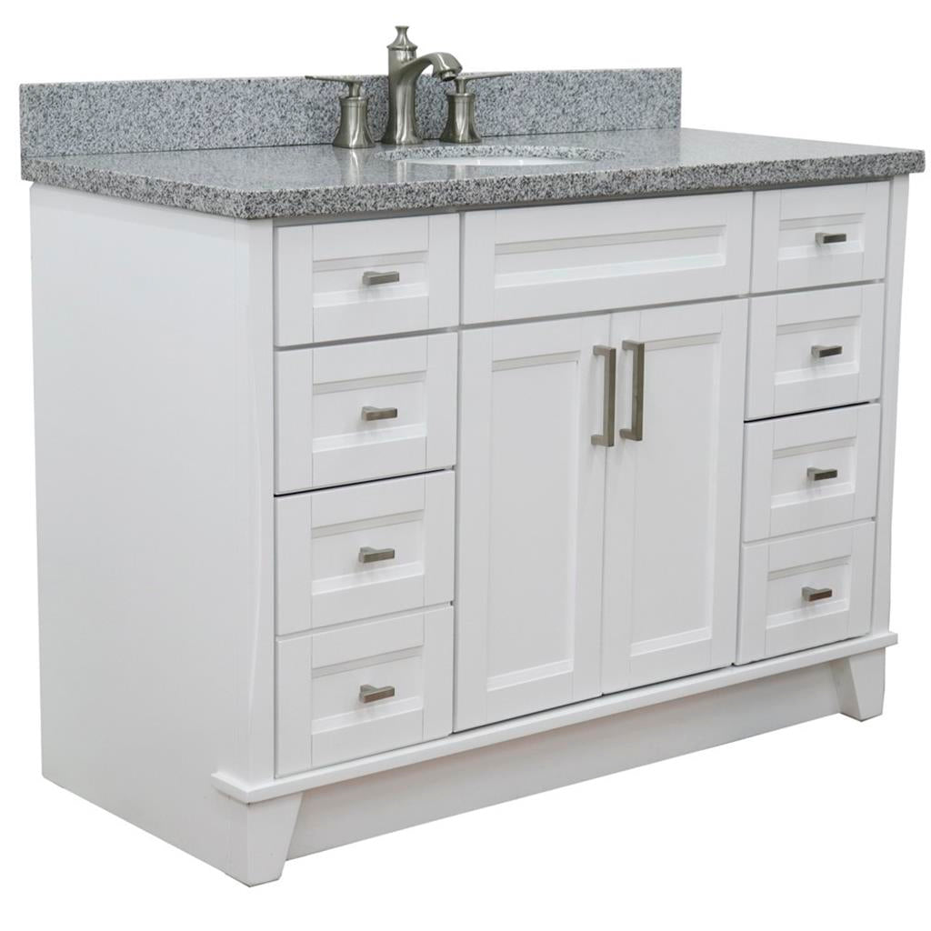 Bellaterra Home, Terni 49" White Single Vanity, Oval Sink, Gray Granite#top-options_gray-granite-top