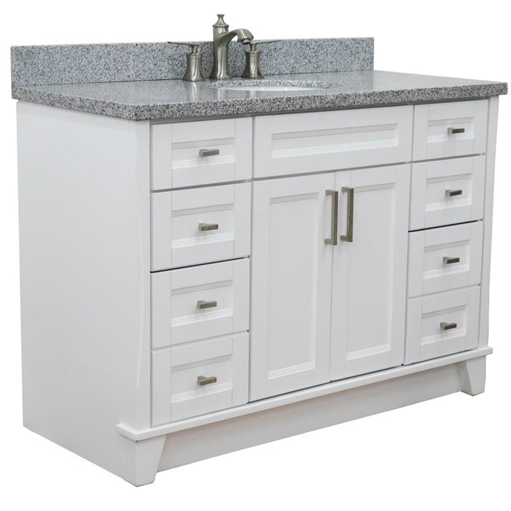 Bellaterra Home, Terni 49" White Single Vanity, Oval Sink, Gray Granite#top-options_gray-granite-top