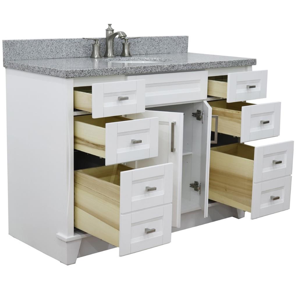Bellaterra Home, Terni 49" White Single Vanity, Oval Sink, Gray Granite#top-options_gray-granite-top