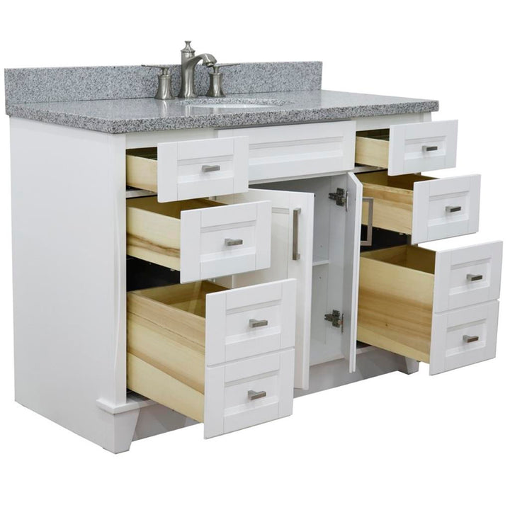 Bellaterra Home, Terni 49" White Single Vanity, Oval Sink, Gray Granite#top-options_gray-granite-top
