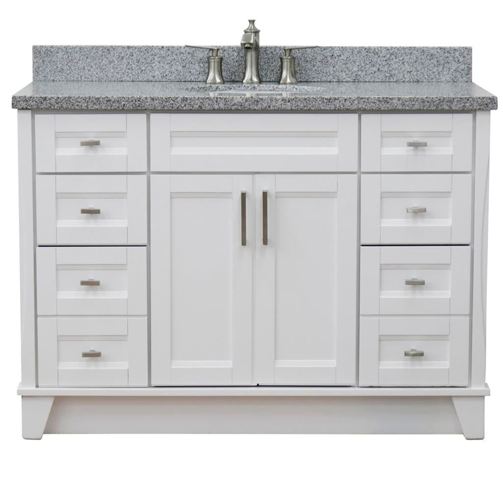Bellaterra Home, Terni 49" White Single Vanity, Oval Sink, Gray Granite#top-options_gray-granite-top