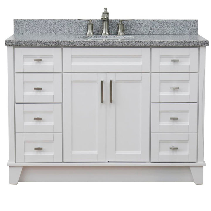 Bellaterra Home, Terni 49" White Single Vanity, Oval Sink, Gray Granite#top-options_gray-granite-top