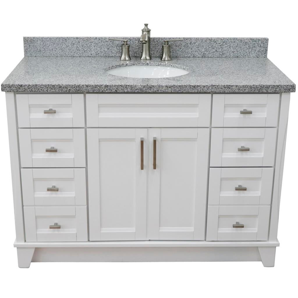 Bellaterra Home, Terni 49" White Single Vanity, Oval Sink, Gray Granite#top-options_gray-granite-top
