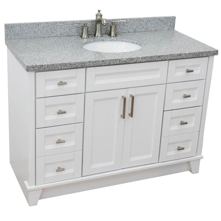 Bellaterra Home, Terni 49" White Single Vanity, Oval Sink, Gray Granite#top-options_gray-granite-top
