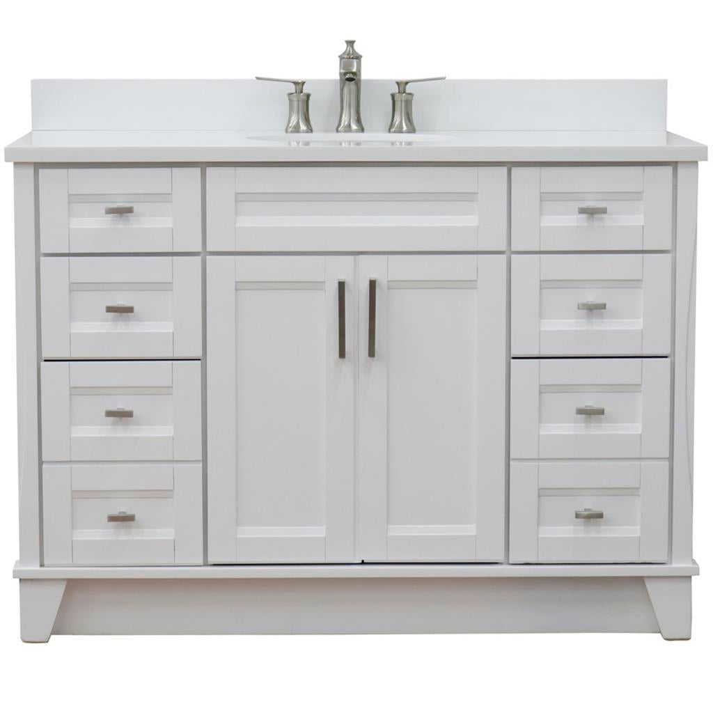 Bellaterra Home, Terni 49" White Single Vanity, Oval Sink, White Quartz#top-options_white-quartz-top