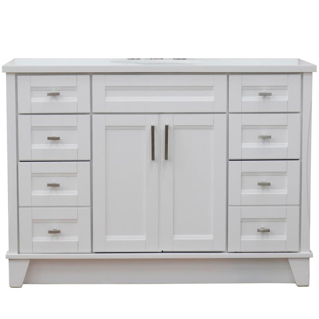 Bellaterra Home, Terni 49" White Single Vanity, Oval Sink, White Quartz#top-options_white-quartz-top