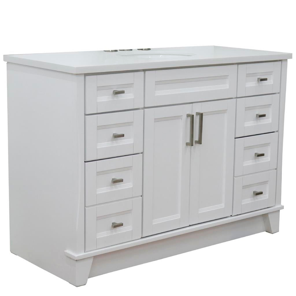 Bellaterra Home, Terni 49" White Single Vanity, Oval Sink, White Quartz#top-options_white-quartz-top